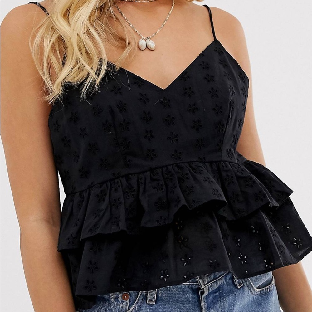 ASOS DESIGN crop ruffle cami in broderie crop top